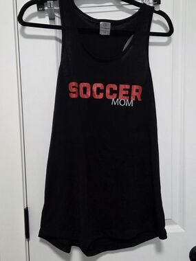 TC Black 'Soccer Mom' Tank Top with Red and White Print